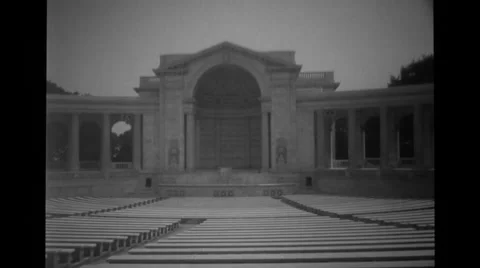 Benches arranged in a row in front of the building entrance Stock Footage 37594528