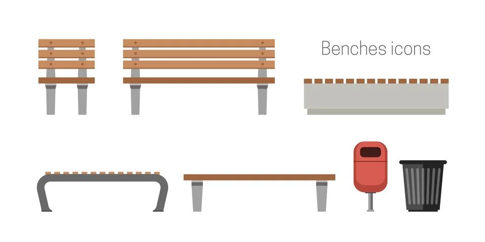 Benches flat icons Stock Illustration