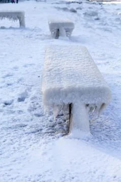 Benches in ice Stock Photos