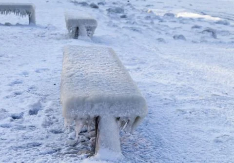 Benches in ice Stock Photos