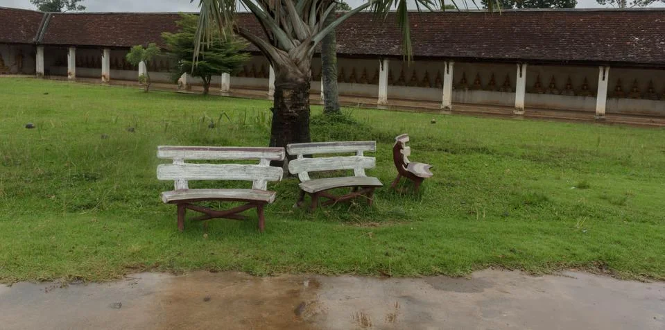 Benches inside the temple Stock Photos