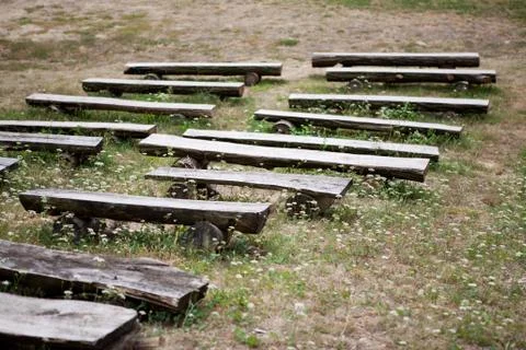 Benches from logs Stock Photos