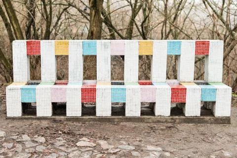Benches made of ceramic tiles Stock Photos