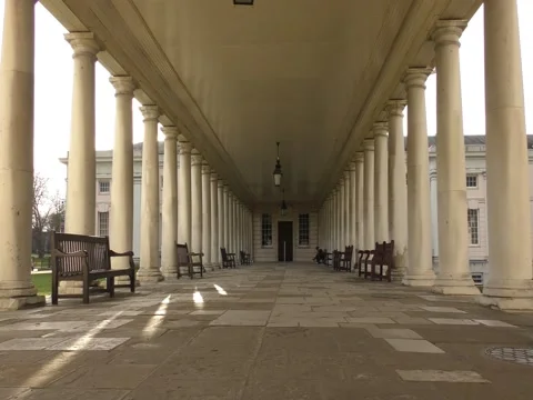 Benches next to the old columns. Stock Footage 72679208