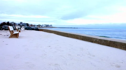 Benches on Northeast Beaching During The Winter Stock Footage 45365038