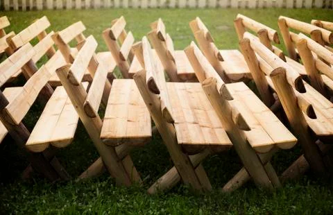 Benches in a row Foto stock