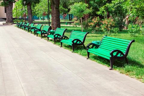 Benches in a row Stock Photos