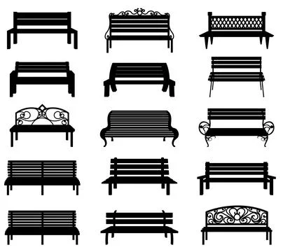 Benches silhouettes Set, vector illustration Stock Illustration