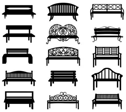 Benches silhouettes Set, vector illustration Stock Illustration