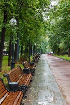 Benches under rain Stock Photos