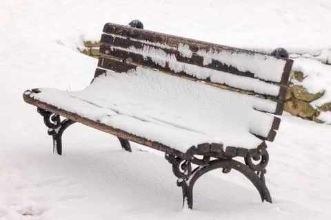 Benches under snow Stock Photos