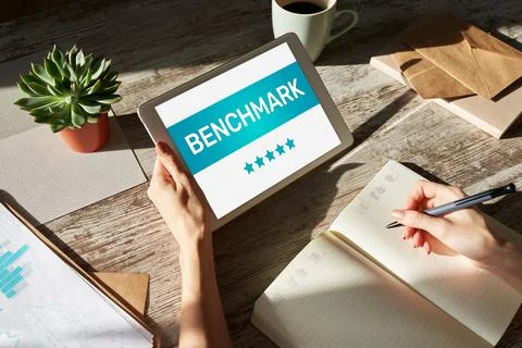 BENCHMARK, business processes and performance metrics to industry bests Stock Photos