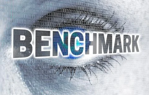 Benchmark eye with matrix looks at viewer concept Stock Photos