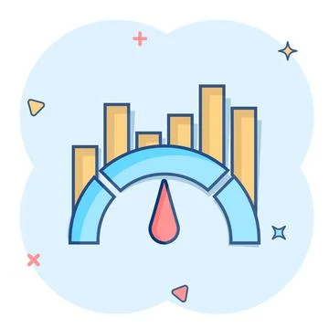 Benchmark measure icon in comic style. Dashboard rating vector cartoon illust Illustrazione stock