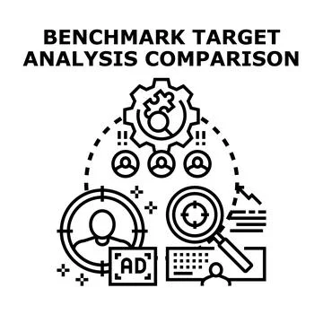 Benchmark target analysis comparison for business performance Stock Illustration