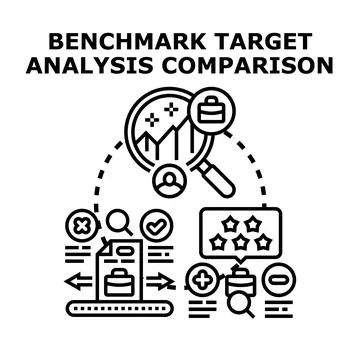 Benchmark target analysis comparison business evaluation process Stock Illustration