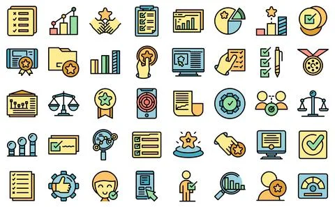 Benchmark testing icons set vector flat Stock Illustration