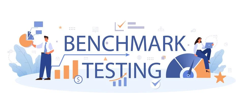Benchmark testing typographic header. Idea of business development Illustrazione stock