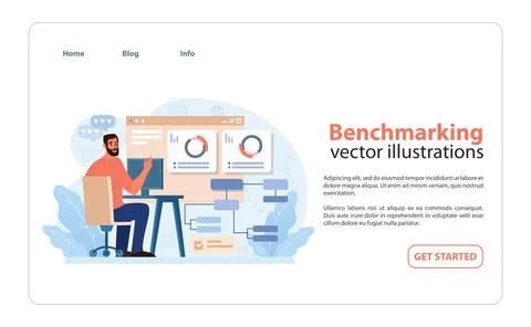 Benchmarking Analysis Vector. An expert analyzes performance metrics. 스톡 일러스트