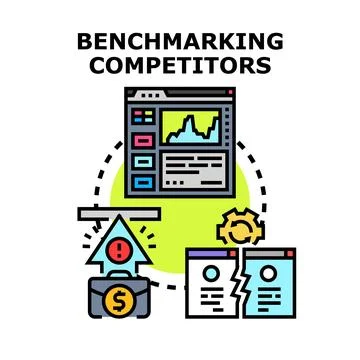 Benchmarking competitors analyzing business performance improvement icon 库存插图