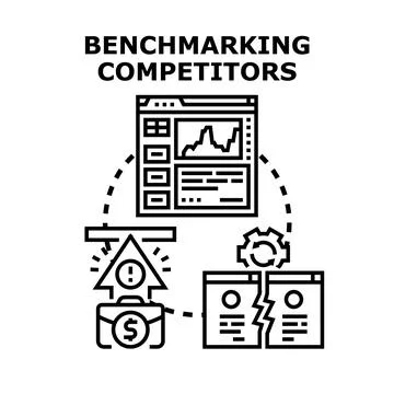 Benchmarking competitors analyzing business performance improvement icon Stock Illustration