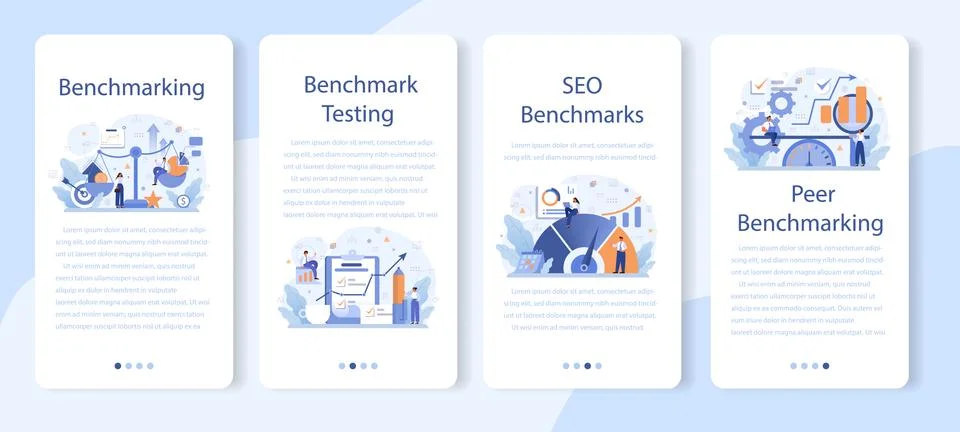 Benchmarking mobile application banner set. Idea of business Stock Illustration