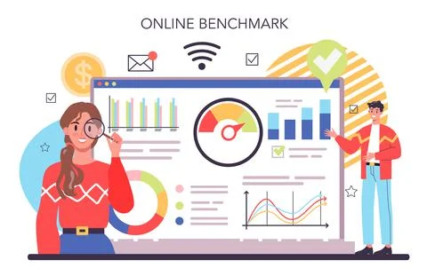 Benchmarking online service or platform. Idea of business development Stock Illustration
