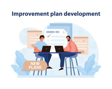 Benchmarking Plan Development Vector. Collaborative teamwork in action. Stock Illustration