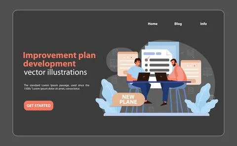 Benchmarking Plan Development Vector. Collaborative teamwork in action. Illustrazione stock
