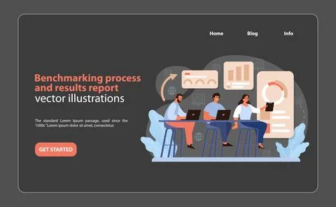 Benchmarking Report Vector. A team meticulously prepares a comprehensive イラスト素材