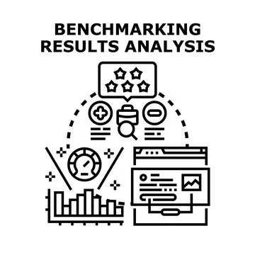 Benchmarking results analysis evaluating business performance metrics Stock Illustration