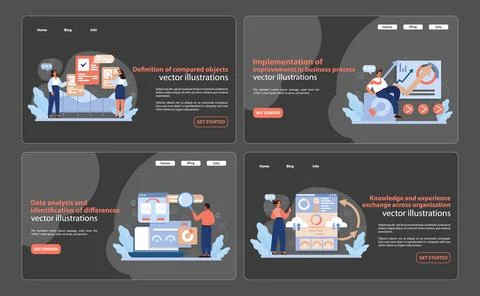 Benchmarking Stages Web Banners. Engaging web banners featuring stages. Illustrazione stock