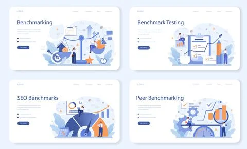 Benchmarking web banner or landing page set. Idea of business Stock Illustration