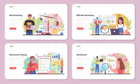 Benchmarking web banner or landing page set. Idea of business development Stock Illustration