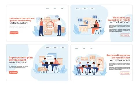 Benchmarking Web Banners Set. Engaging vector illustrations for web. Stock Illustration