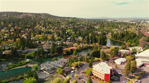 Bend, Oregon, USA, July 2, 2026, Aerial Drone Following Deschutes River Central Stock Footage 338105429