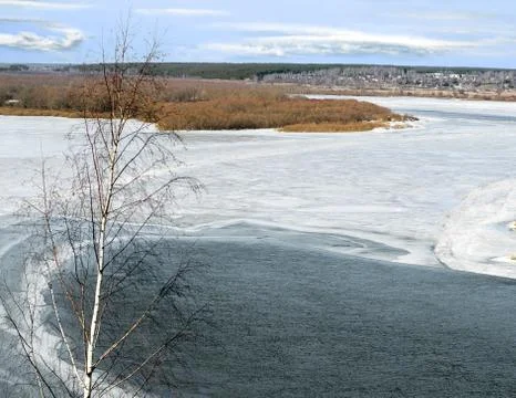 Bend of the river in early spring Stock Photos