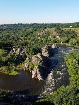 A bend of the Southern Bug river called Integral from a bird's eye view. Stock Photos