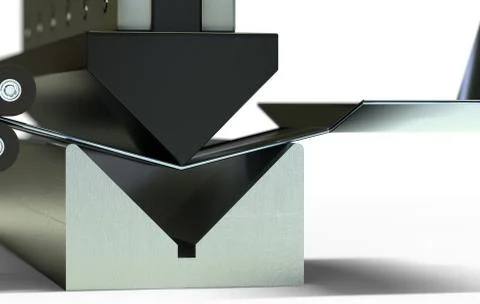 Bended metal sheet, bending machine 3d render Stock Illustration