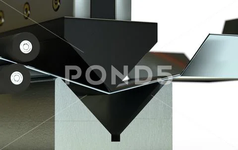 Bended metal sheet, bending machine 3d render Stock Illustration