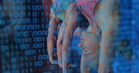 Bending class group performing forward fold in yoga studio, with mats, sports Stock Photos