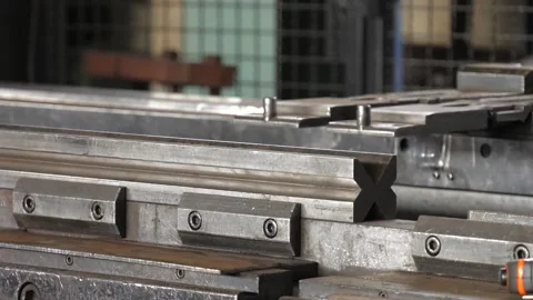 Bending metal on the machine. CNC press brake. Stock Footage 101777110