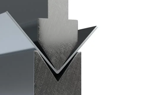 Bending metal sheet by sheet bending machine 3d render Stock Illustration