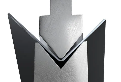 Bending metal sheet by sheet bending machine 3d render Stock Illustration