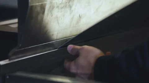 Bending Special Device the Metal Sheet. Metal Combustion Process. Factory. Stockbeeldmateriaal 62582137