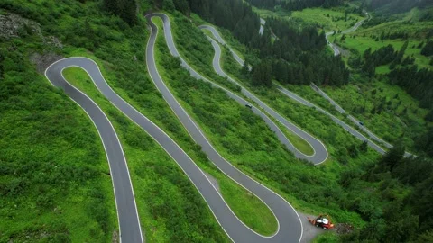 Bending streets at Silvretta High Alpine Road in Montafon Austria Stock Footage 158573919
