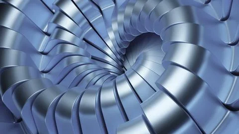 Bends of moving 3d spiral. Design. Metal bends of rotating spiral in motion Stock Illustration
