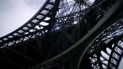 Beneath the Eiffel Tower Rotating Camera | Paris 2024 Stock Footage 277747085