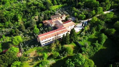 Benedectine Monastery-Aerial view Monte San Savino Tuscany Italy 4K Stock-Footage 188349822