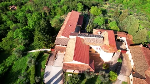 Benedectine Monastery Orbit 4K-Aerial view Monte San Savino Tuscany Italy Stock Footage 188349663